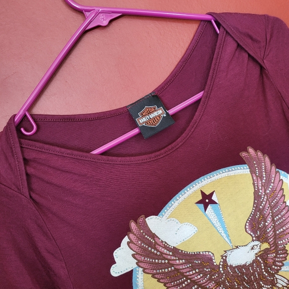 HARLEY-DAVIDSON Burgundy Rhinestone Embellised Tee - Picture 5 of 5